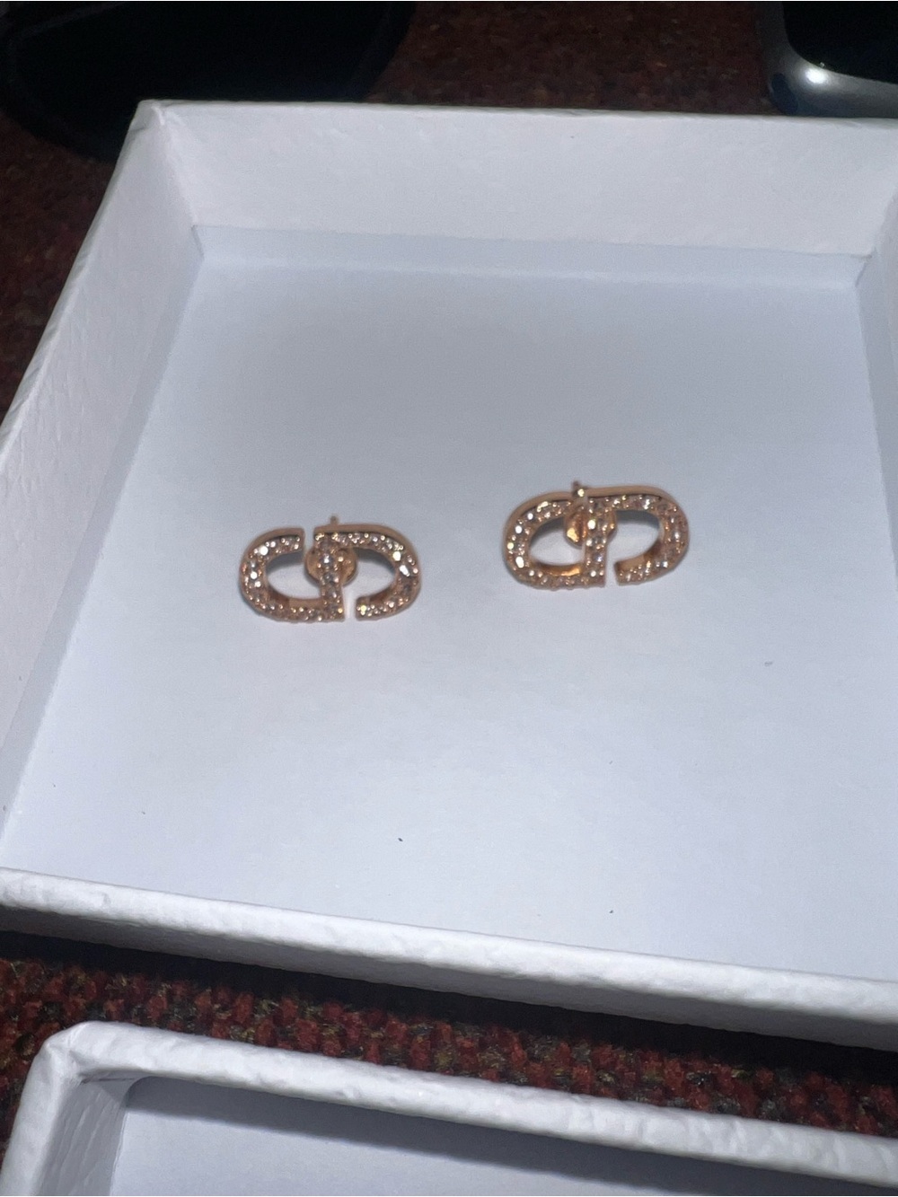 Dior Rose Gold Crystal CD Logo Stud Earrings